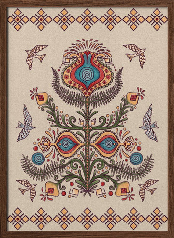 Tree of Life - Ukrainian Folktale Art | Poster - Walnut Frame Interior