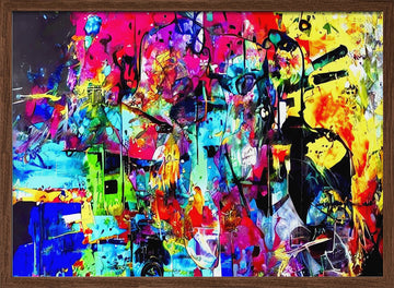 Vibrant Abstract Faces | Poster - Walnut Frame Interior