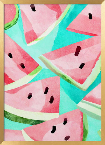 Refreshing Watermelon Pattern | Poster - Gold Frame Interior