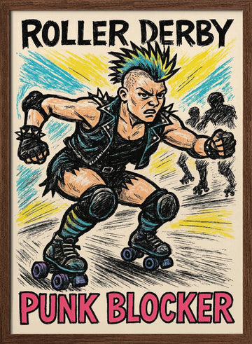 Roller Derby Punk Blocker | Poster - Walnut Frame Interior