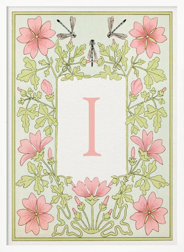 Elegant Floral Letter I | Poster - White Frame Interior