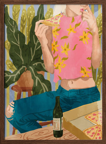 Casual Pizza Night | Poster - Walnut Frame Interior