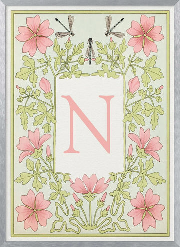 Art Nouveau Floral N | Poster - Silver Frame Interior