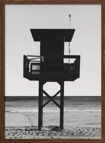 Black And White Beach Stand | Poster - Walnut Frame Interior