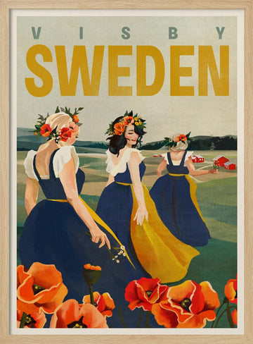 Visby Sweden Flower Girls | Poster - Wood Frame Interior