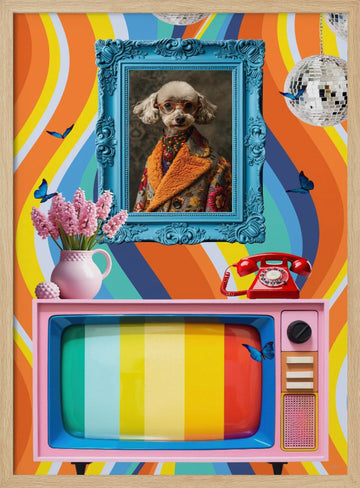 Colorful Retro Poodle | Poster - Wood Frame Interior