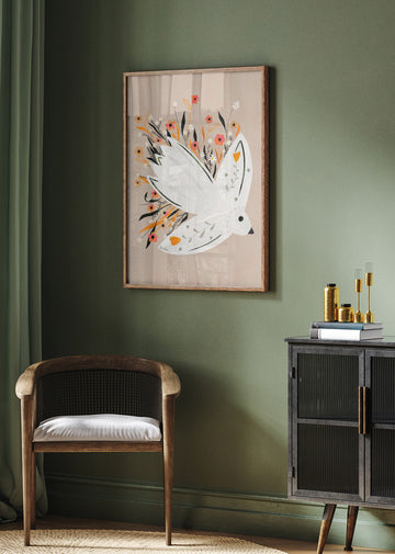 Peaceful Floral Dove | Poster - Room Interior 2