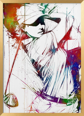 Colorful Golf Swing | Poster - Gold Frame Interior