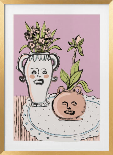 Happy Faces Flower Pots | Poster - Gold Frame Interior