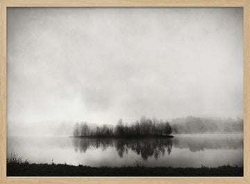 Misty Island Reflection | Poster - Wood Frame Interior