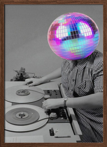 Disco Ball Operator | Poster - Walnut Frame Interior
