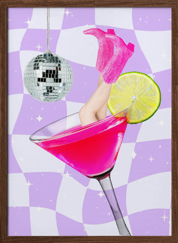 Disco Drink Delight | Poster - Walnut Frame Interior