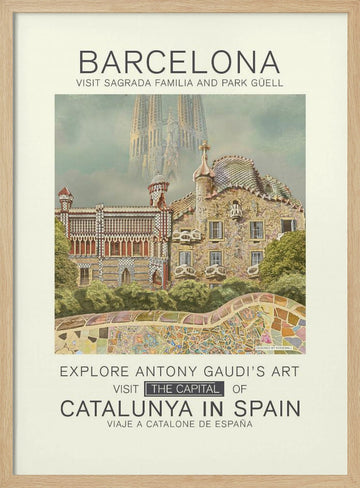 Barcelona Gaudi Landmarks | Poster - Wood Frame Interior