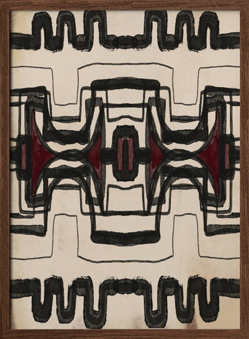Red Tribal Geometry | Poster - Walnut Frame Interior