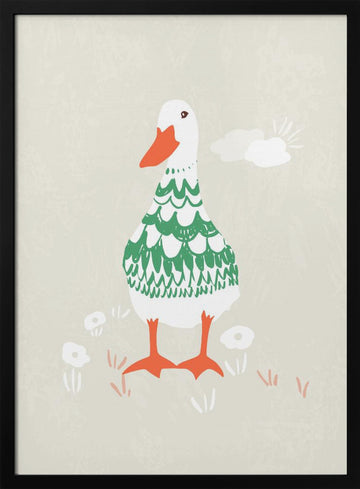 Whimsical Green Duck | Poster - Black Metal Frame Interior