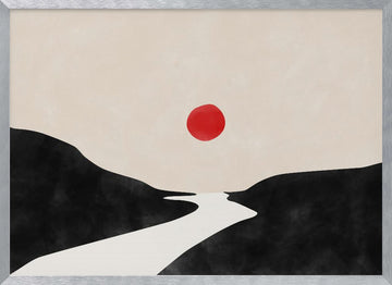 Red Sun Zen Landscape | Poster - Silver Frame Interior