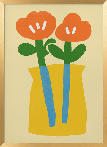 Two Stylized Orange Flowers | Poster - Gold Frame Interior