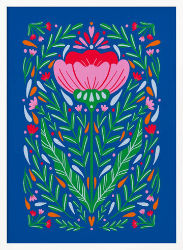 Vibrant Folk Flower | Poster - White Frame Interior