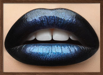 Vibrant Blue Lips | Poster - Walnut Frame Interior