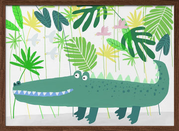 Smiling Alligator Jungle | Poster - Walnut Frame Interior