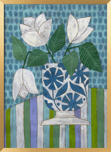 Fresh Blooms Blue Vase | Poster - Gold Frame Interior