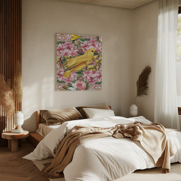 Yellow Parrot Tropical Flowers | Canvas - Room Interior 2