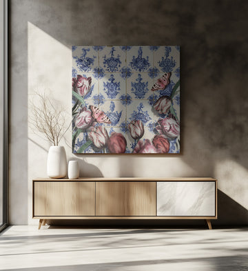 Butterflies and Delft Tulips | Canvas - Room Interior 2