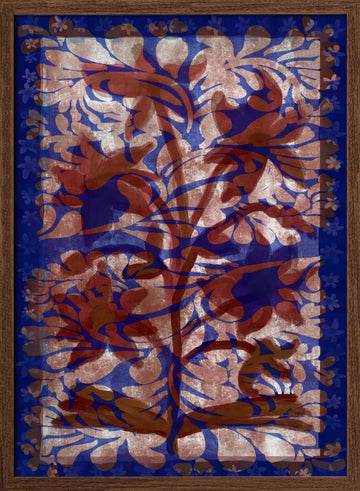 Blue Botanical Flourish | Poster - Walnut Frame Interior
