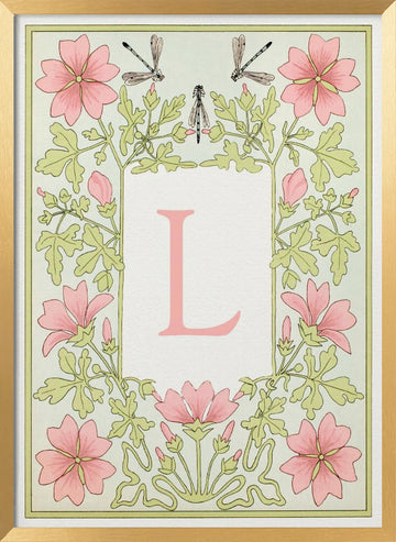 Pink Floral Letter L | Poster - Gold Frame Interior