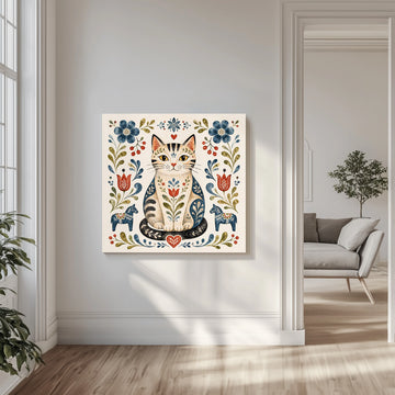 Scandinavian Folk Cat | Canvas - Room Interior 1