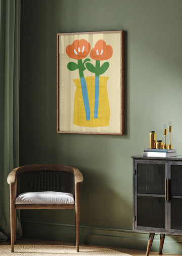 Two Stylized Orange Flowers | Poster - Room Interior 2