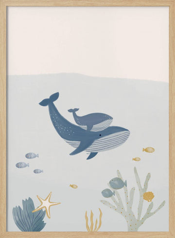 Underwater Whale Family | Poster - Wood Frame Interior