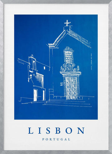 Blue Lisbon Street | Poster - Silver Frame Interior