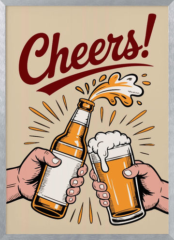 Golden Beer Cheers | Poster - Silver Frame Interior