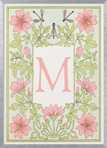 M Floral Monogram | Poster - Silver Frame Interior