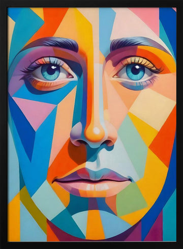 Vibrant Geometric Portrait | Poster - Black Metal Frame Interior