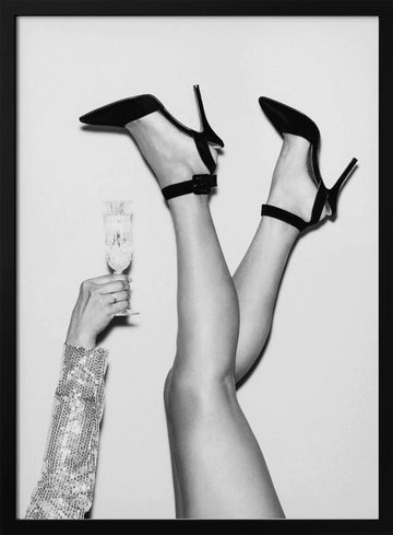 Glamorous Heels and Champagne | Poster - Black Metal Frame Interior