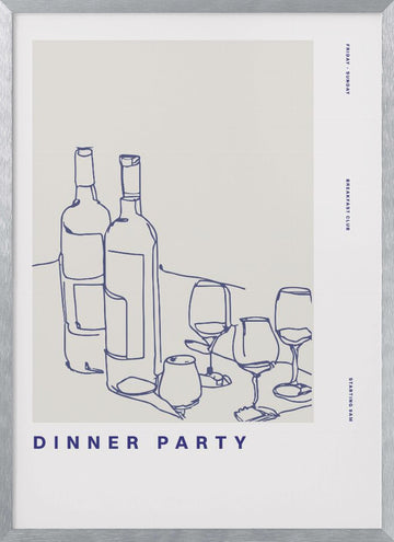 Wine Night Sketch | Poster - Silver Frame Interior