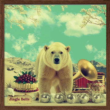 Festive Polar Bear Scene | Poster - Walnut Frame Interior