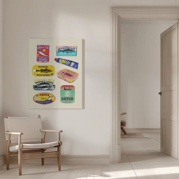Vintage Seafood Cans | Canvas - Room Interior 1
