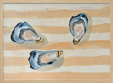 Coastal Oysters on Stripes | Poster - Wood Frame Interior