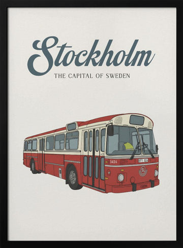 Classic Red Stockholm Bus | Poster - Black Metal Frame Interior