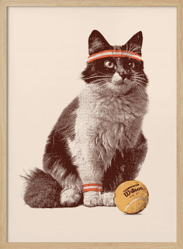 Retro Tennis Cat | Poster - Wood Frame Interior