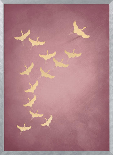 Graceful Golden Flight | Poster - Silver Frame Interior