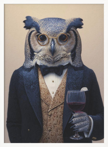 Sophisticated Owl Gentleman | Poster - White Frame Interior