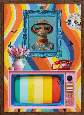 Stylish Retro Meerkat | Poster - Walnut Frame Interior