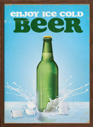 Ice Cold Beer Splash | Poster - Walnut Frame Interior