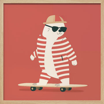 Cool Skating Seal | Poster - Wood Frame Interior