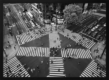 Busy City Crossing | Poster - Black Metal Frame Interior