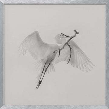 White Egret Carrying Branch | Poster - Silver Frame Interior